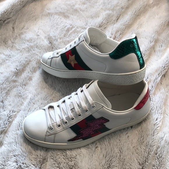 GUCCI Ace Lightning Bolt Embroidered Sneakers - Picture 6 of 7